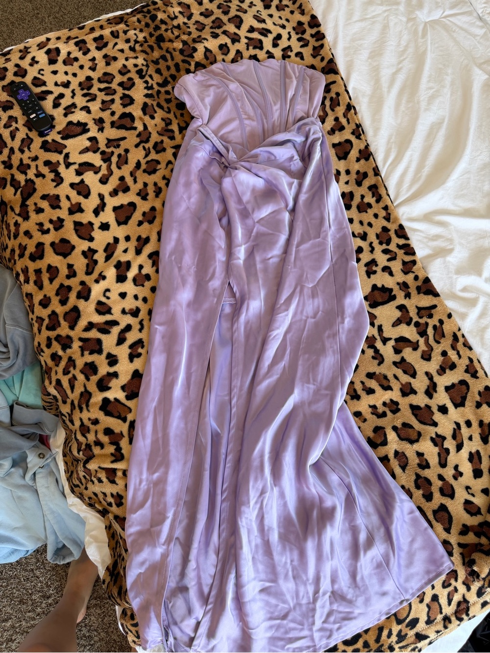 Hello Molly Lavender Strapless Satin Maxi Dress